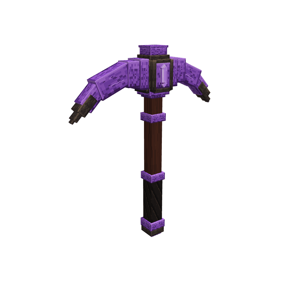 Violet Arcane pickaxe, voxel model preview