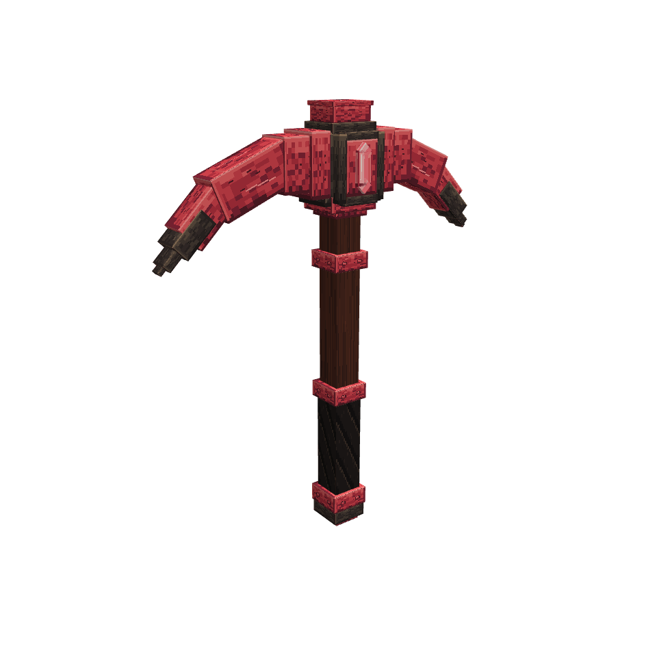 Red Ruby pickaxe, voxel model preview