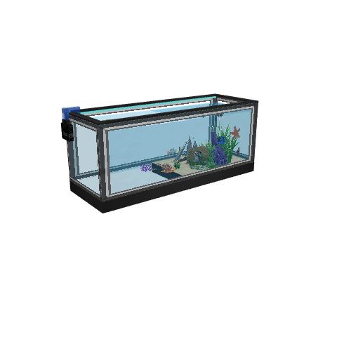 Fish Tank with Ambient Lighting and Looping Animations, Feed and Tricks, voxel model preview
