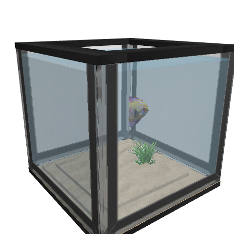 Small Pet Fish Bowl with feeding and tricks with glass and lighting, voxel model preview