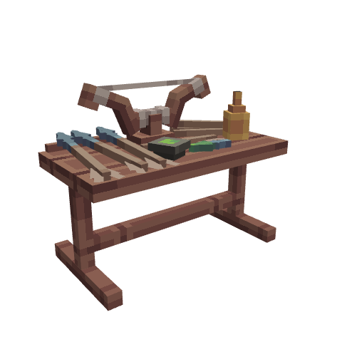 Bow and Arrow Crafting Table, voxel model preview