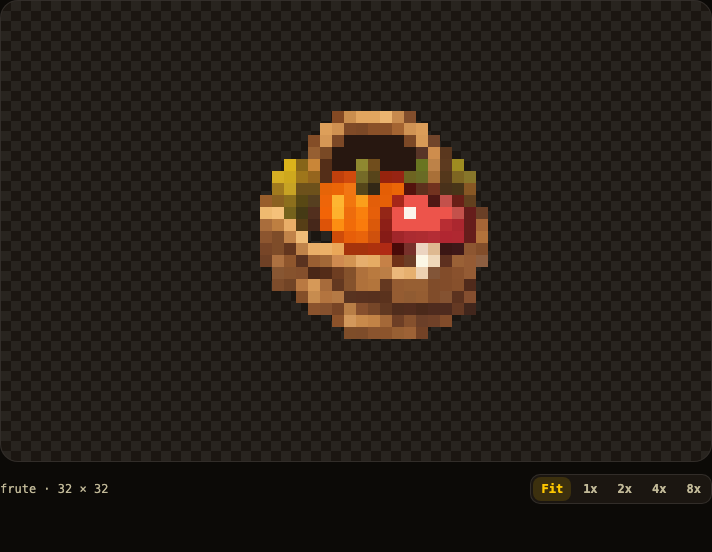 Pixel art enlarged with Fit selected beside the original-size and zoom controls